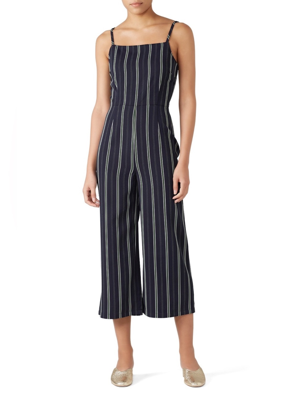 Cupcakes and Cashmere Avery Pinstripe Jumpsuit Size 4 NWT Wide Leg Cropped Navy